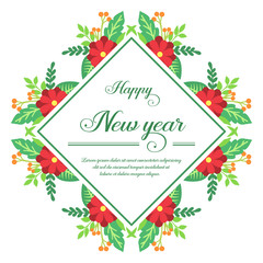 Modern red wreath frame, place for text, happy new year. Vector