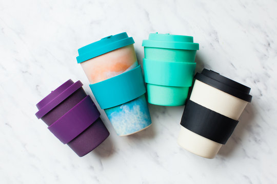 Bamboo reusable cups for coffee or tea to go