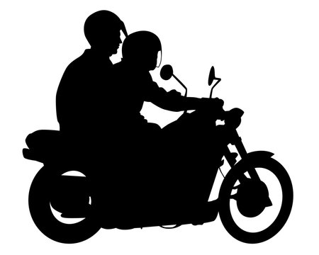 Beauty women and man on bike on white background