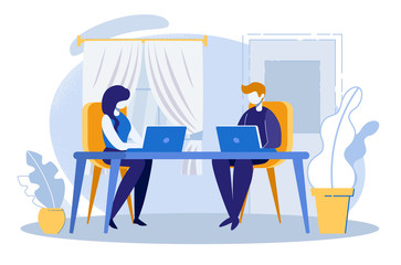 Young Man and Woman Characters Working on Computer