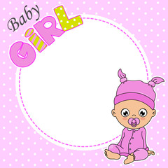 Baby girl sitting. Frame with space for text