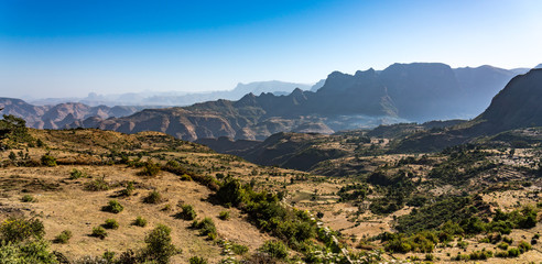 Landscape view of the Simien Mountains National Park in Northern Ethiopia