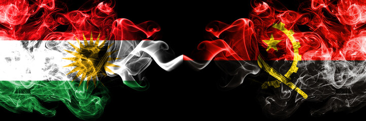 Kurdistan vs Angola, Angolan smoke flags placed side by side. Thick colored silky smoke flags of...