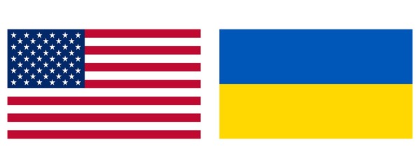 American and Ukrainian national flags, set of flags