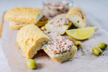 Tuna Salad Sandwiches And Green Olives