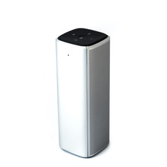 Studio shot of grey bluetooth speaker isolated on white