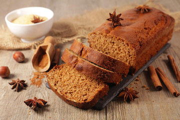 gingerbread cake with spices and ingredients