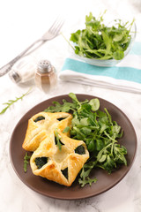 pastry filling with spinach and salad