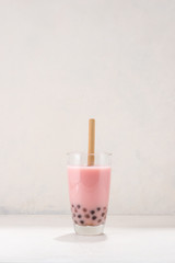 Strawberry flavor boba tea / buble tea isolated on white background