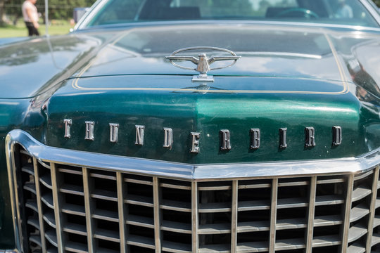 RAMAT-GAN, ISRAEL - OCTOBER 6, 2017: 1973 - 1976 Ford Thunderbird Hood Emblem Ornament, logo, and greel