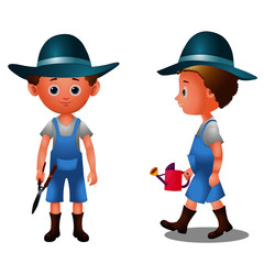 Gardener with Two Views Profile and Front - Cartoon Vector Image
