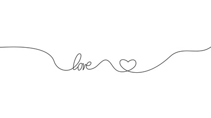 Love with hearts in continuous drawing lines in a flat style in continuous drawing lines. Continuous black line. The work of flat design. Symbol of love and tenderness