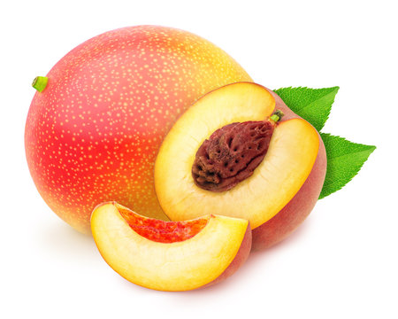Heap of sweet juicy fruits - peach and mango isolated on a white background with clipping path.