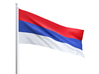 Republika Srpska flag waving on white background, close up, isolated. 3D render