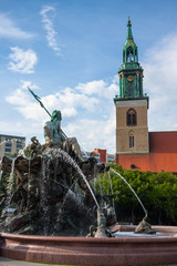 St Mary's church (Marienkirche) and the Neptune fountain (Neptunbrunnen) in Alexanderplatz, Berlin.