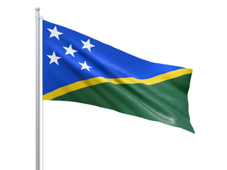 Solomon Islands flag waving on white background, close up, isolated. 3D render