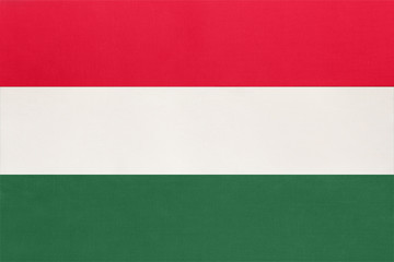 Hungary national fabric flag textile background. Symbol of international world european country.