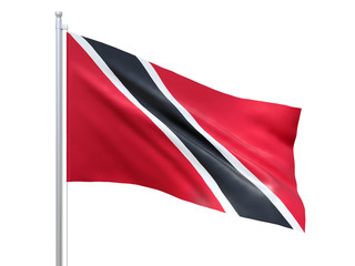 Trinidad and Tobago flag waving on white background, close up, isolated. 3D render