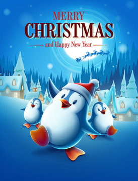 christmas card with penguin