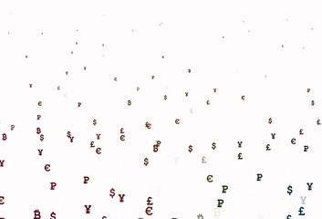 Light Green, Red vector background with signs of currency.