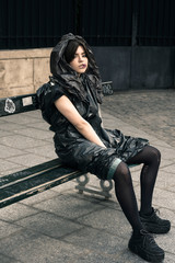 Fashion portrait of young beautiful teen girl posing outdoor. No Plastic concept