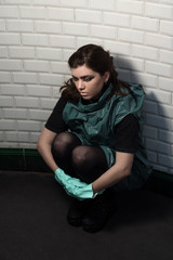 Fashion portrait of young beautiful teen girl posing outdoor. No Plastic concept