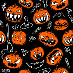 Vector Halloween seamless background with pumpkins
