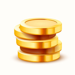 Stack of golden coins isolated on white background.