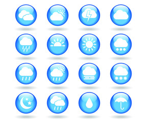 Weather forecast glossy button icon set. Vector illustration image.