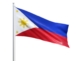 Philippines flag waving on white background, close up, isolated. 3D render
