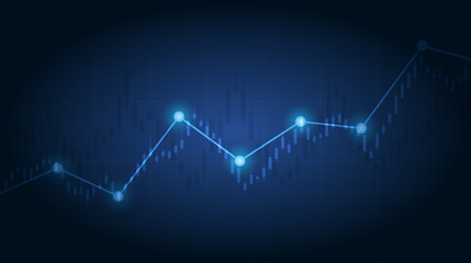 Abstract financial graph with uptrend line and bar chart of stock market on blue color background