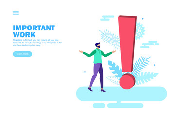 young man looking at exclamation mark