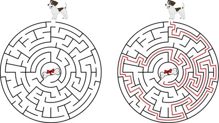 Cartoon Vector Illustration of Education Maze or Labyrinth Game for Preschool Children with Funny Dog