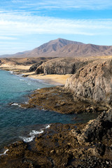 Coastline of Lanzarote, Canary islands, Spain with cliffs, beaches and mountains