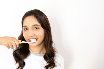 Asia women toothbrush smile
