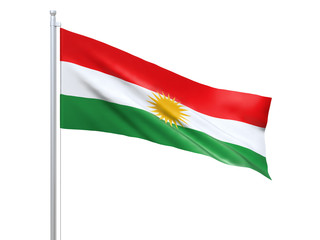 Kurdistan flag waving on white background, close up, isolated. 3D render