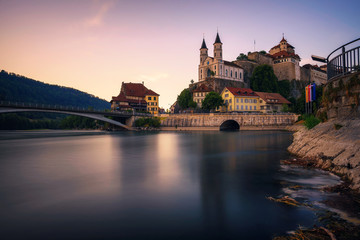 Aarburg Castle and the Aare river in the canton of Aargau, Switzerland