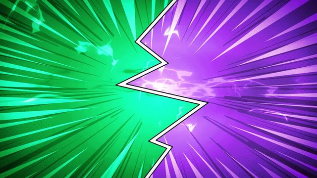 Comic Book Action Layout Background With Power Fx/ 4k animation of a powerful comics like page layout background with halftone dots and dynamic action speed sunbeams effects