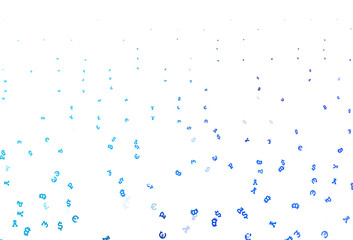 Light BLUE vector background with signs of currency.