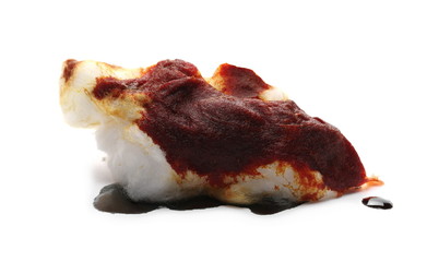 Wadding, cotton wool drenched in iodine isolated on white background