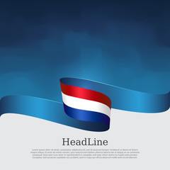 Fototapeta premium Netherlands flag background. Netherlands flag wavy ribbon on blue white background. National poster. Vector design. State patriotic banner, cover, flyer