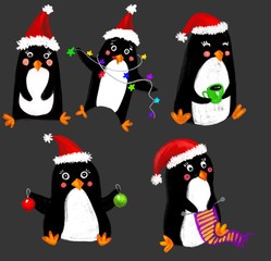 penguin isolated illustration christmas new year celebrating