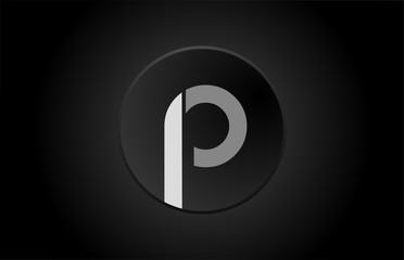 black and white alphabet letter p circle logo icon design