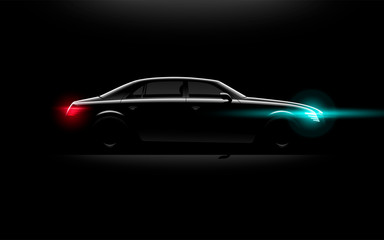 Realistic business luxury prestige car lit in the night