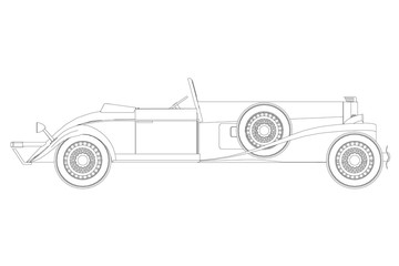 Outline of a vintage car without a roof Isolated on a white background. Side view. Vector illustration.