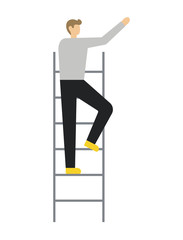 Business man standing on the ladder