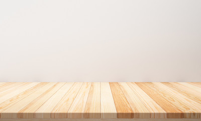 Empty top wooden table and cement wall background. Empty ready for your product display or montage. illustration 3D rendering