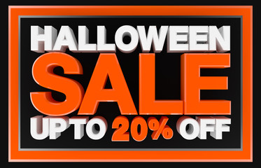 Halloween sale up to 20 % off banner, 3d rendering