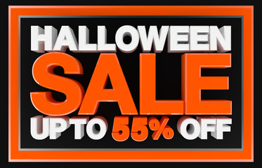 Halloween sale up to 55 % off banner, 3d rendering