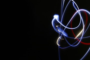 Abstract colorful irregular lines on black / green background photo with long exposure . Light...